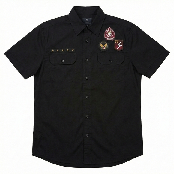 Marc Ecko Black Button Down Shirt Floral Embroidery - Picture 3 of 5